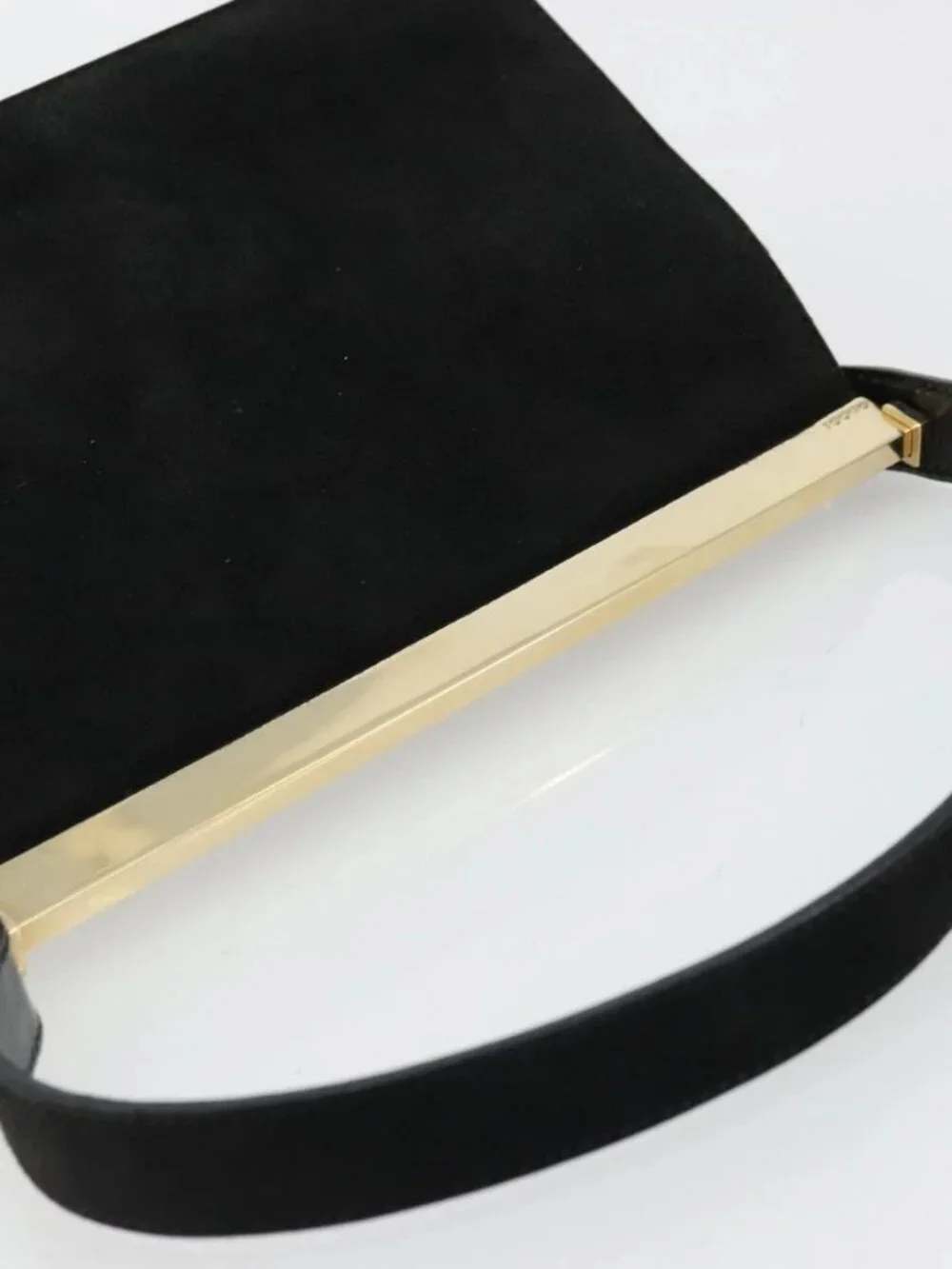 GUCCI Hand Bag Suede Black Gold 001 2058 1928 0 Auth yk20276